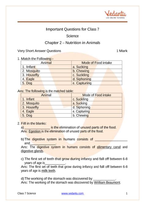 Nutrition in Animals Class 7 Extra Questions Science .